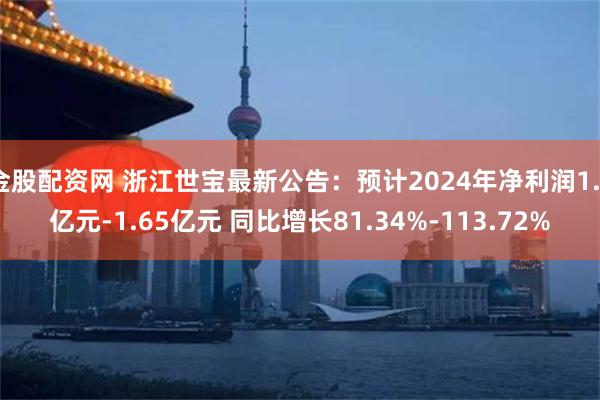 金股配资网 浙江世宝最新公告：预计2024年净利润1.4亿元-1.65亿元 同比增长81.34%-113.72%